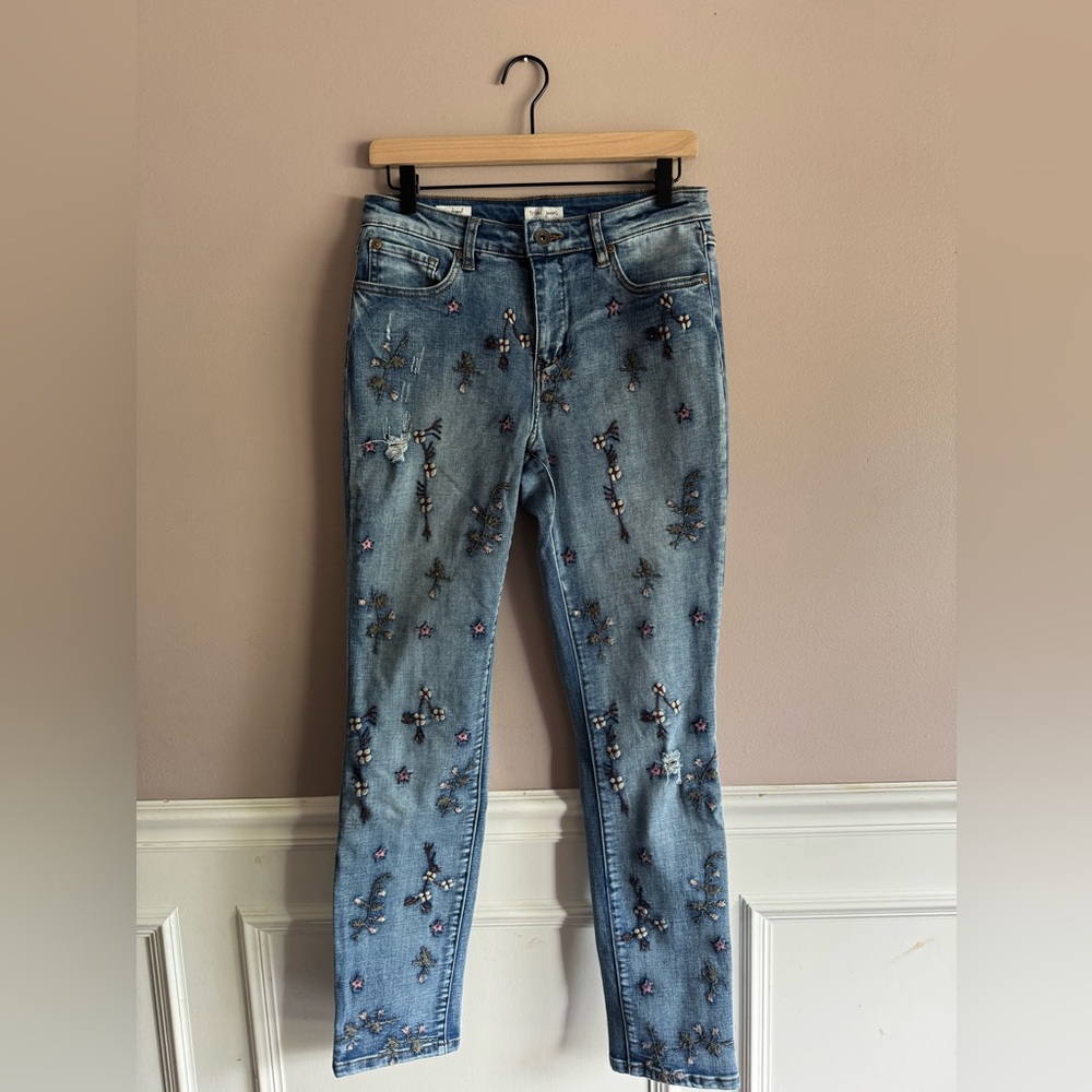 Tribal Jeans Embroidered Floral Distressed Boho Skinny Jeans Womens Size 6